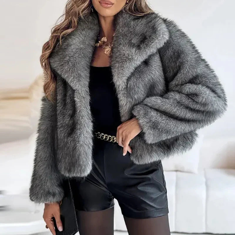 Dames Faux Fur Korte Jas – Stijlvolle Winterjas voor Casual en Semi-Formele Herfstkleding