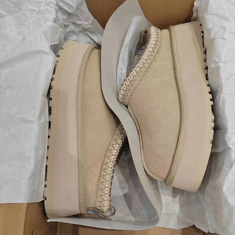 Enkellaarsjes Beige Ultra Mini Platform Warme Bontvoering
