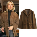 Dames Vintage Bruine Suède Leren Jas – Demi-Seizoen Herfst Winter Buitenkleding
