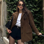 Dames Vintage Bruine Suède Leren Jas – Demi-Seizoen Herfst Winter Buitenkleding