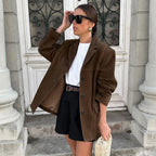 Dames Vintage Bruine Suède Leren Jas – Demi-Seizoen Herfst Winter Buitenkleding