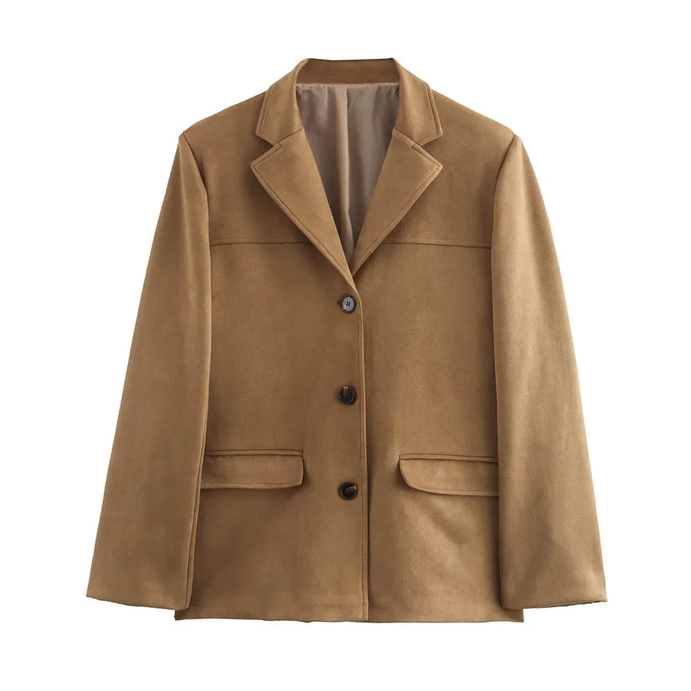 Dames Vintage Bruine Suède Leren Jas – Demi-Seizoen Herfst Winter Buitenkleding