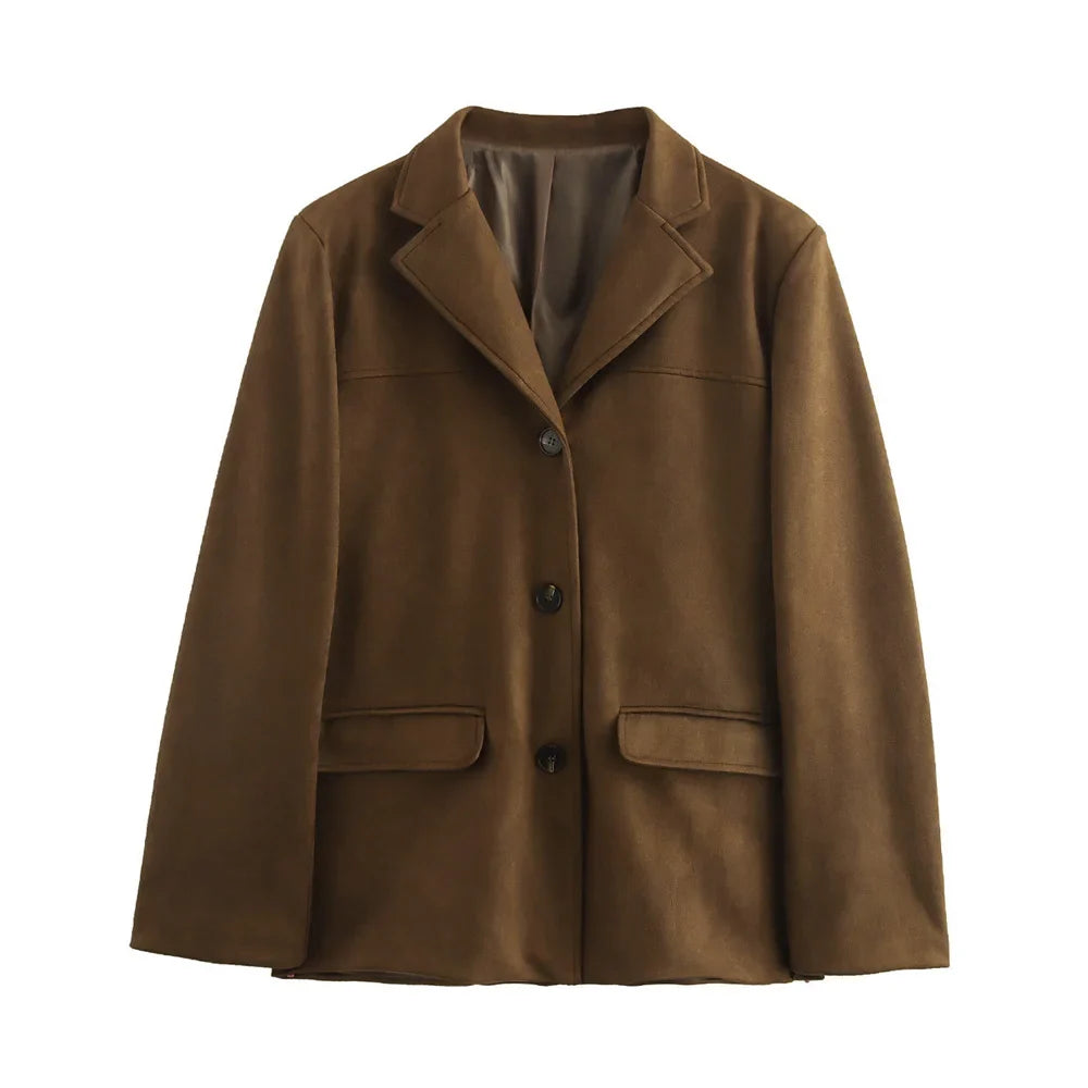 Dames Vintage Bruine Suède Leren Jas – Demi-Seizoen Herfst Winter Buitenkleding