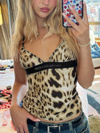 Y2k V-hals cami top met luipaardprint 4