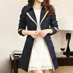 Dames Trenchcoat Slim Fit Kniehoogte Gestructureerde Stof