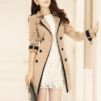Dames Trenchcoat Slim Fit Kniehoogte Gestructureerde Stof