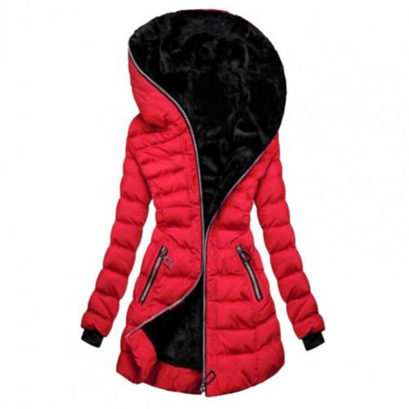 Dames Rits Puffer Lange Mouwen Jas | Capuchon