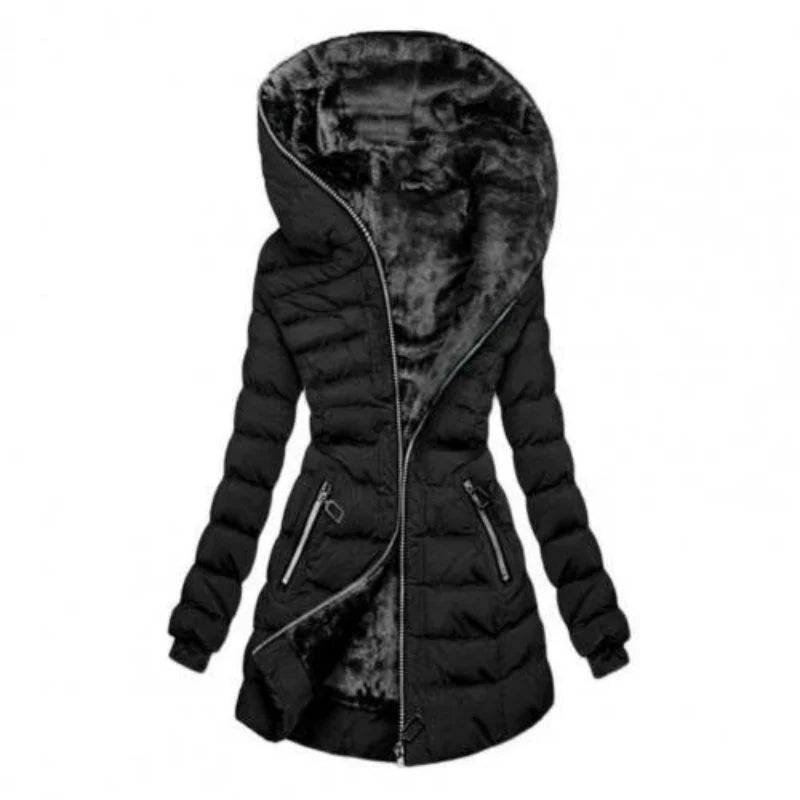 Dames Rits Puffer Lange Mouwen Jas | Capuchon
