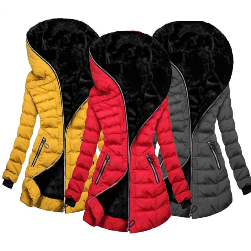 Dames Rits Puffer Lange Mouwen Jas | Capuchon