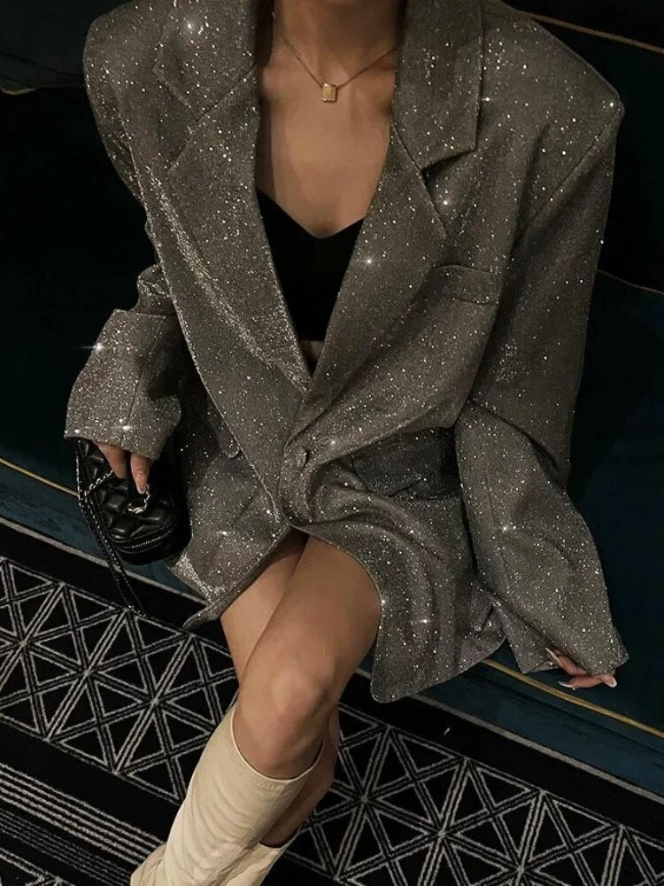 Zwarte Blazer Dames Pailletten Oversized 1