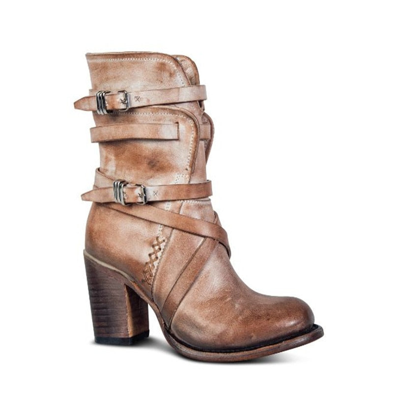 Zwarte Enkellaarsjes Dames Leer Met Chunky Hak Distressed 1