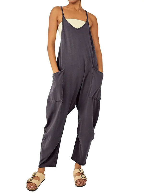 Zwarte Jumpsuit Dames Katoen Polyester met Grote Pockets 0