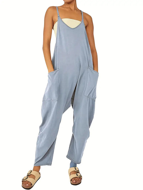 Zwarte Jumpsuit Dames Katoen Polyester met Grote Pockets 10