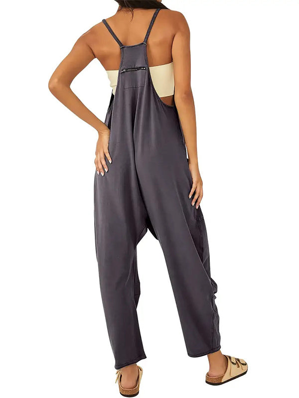 Zwarte Jumpsuit Dames Katoen Polyester met Grote Pockets 2