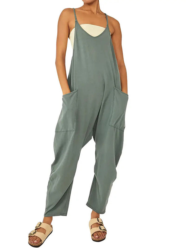 Zwarte Jumpsuit Dames Katoen Polyester met Grote Pockets 5