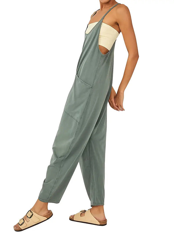 Zwarte Jumpsuit Dames Katoen Polyester met Grote Pockets 6