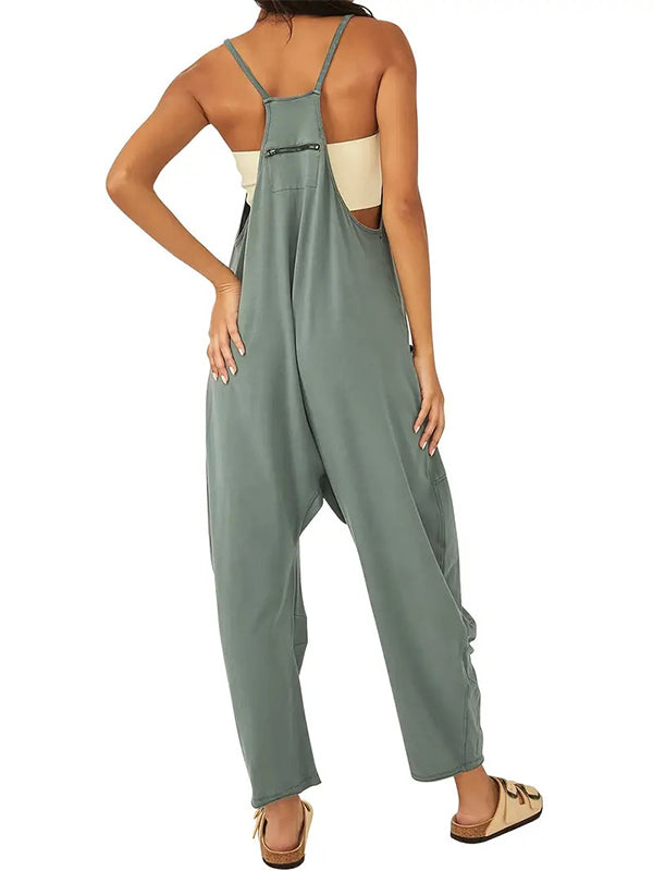 Zwarte Jumpsuit Dames Katoen Polyester met Grote Pockets 7