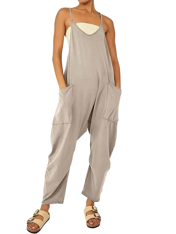Zwarte Jumpsuit Dames Katoen Polyester met Grote Pockets 8