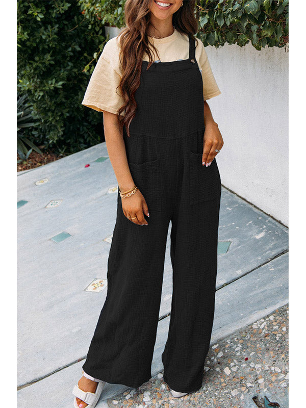 Zwarte Jumpsuit Dames Met Brede Pijpen Katoen 7
