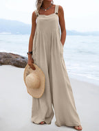 Zwarte Jumpsuit Dames Polyester Met Brede Pijpen 0