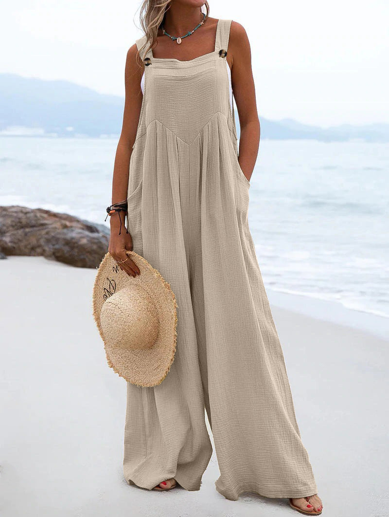 Zwarte Jumpsuit Dames Polyester Met Brede Pijpen 0