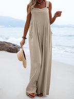 Zwarte Jumpsuit Dames Polyester Met Brede Pijpen 1