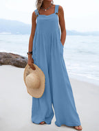 Zwarte Jumpsuit Dames Polyester Met Brede Pijpen 10