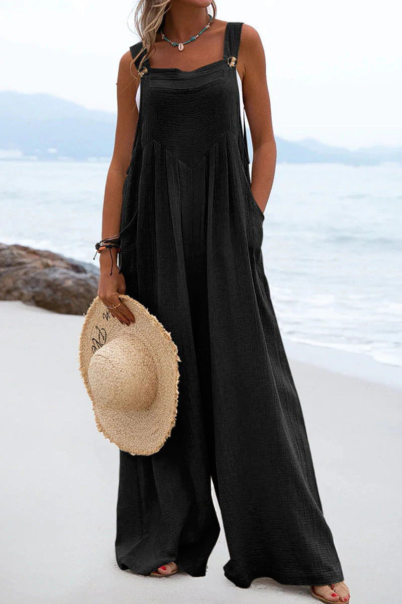 Zwarte Jumpsuit Dames Polyester Met Brede Pijpen 11