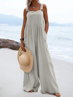 Zwarte Jumpsuit Dames Polyester Met Brede Pijpen 3