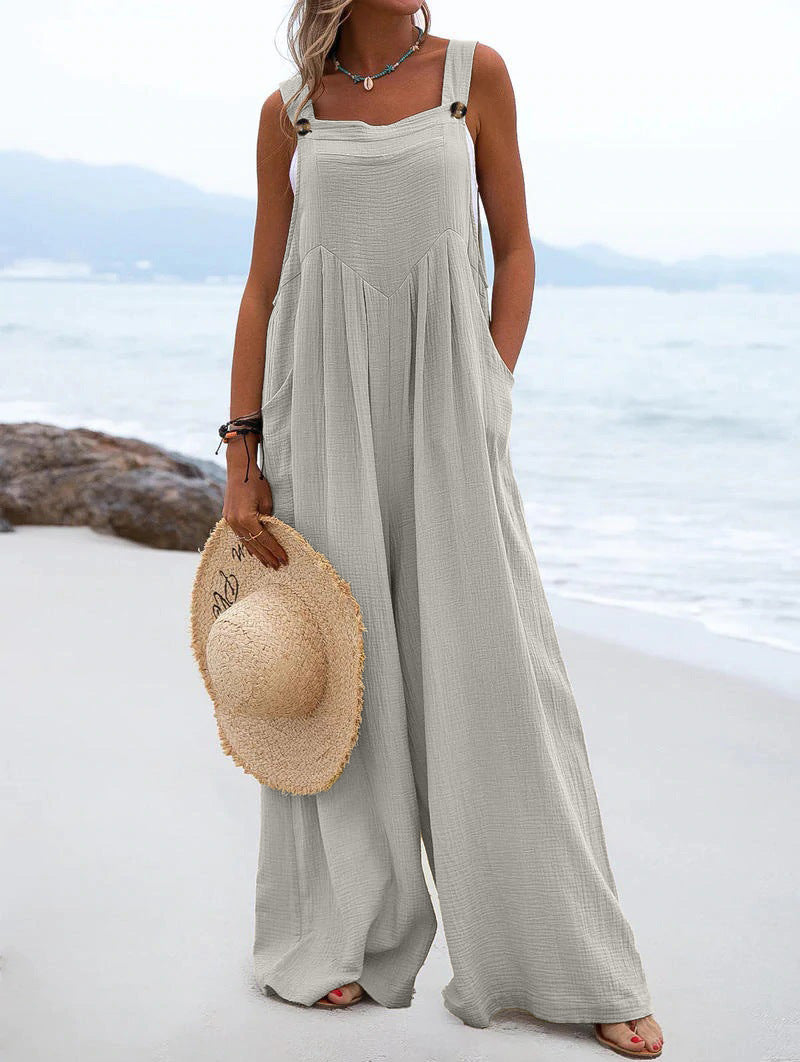 Zwarte Jumpsuit Dames Polyester Met Brede Pijpen 3