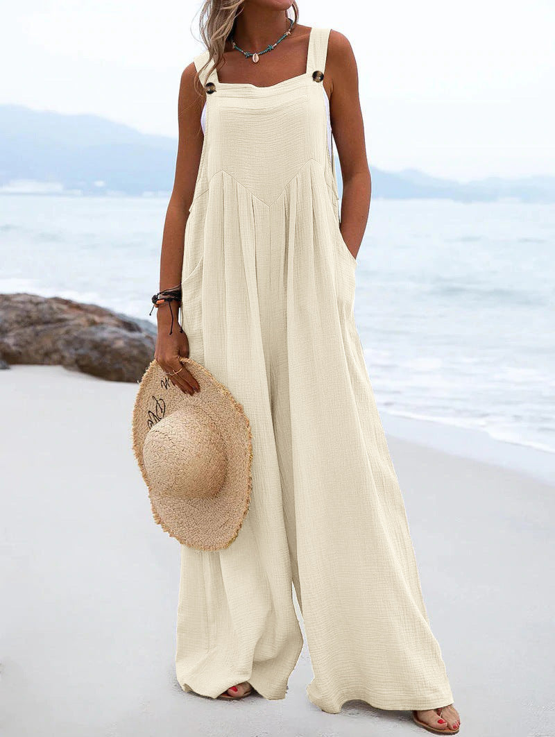 Zwarte Jumpsuit Dames Polyester Met Brede Pijpen 4