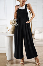 Zwarte Jumpsuit Dames Viscose Met Brede Pijpen 9