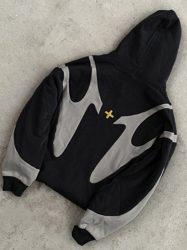 Zwarte Y2k contrasterende oversized hoodie met lange mouwen voor heren 0