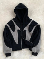 Zwarte Y2k contrasterende oversized hoodie met lange mouwen voor heren 1