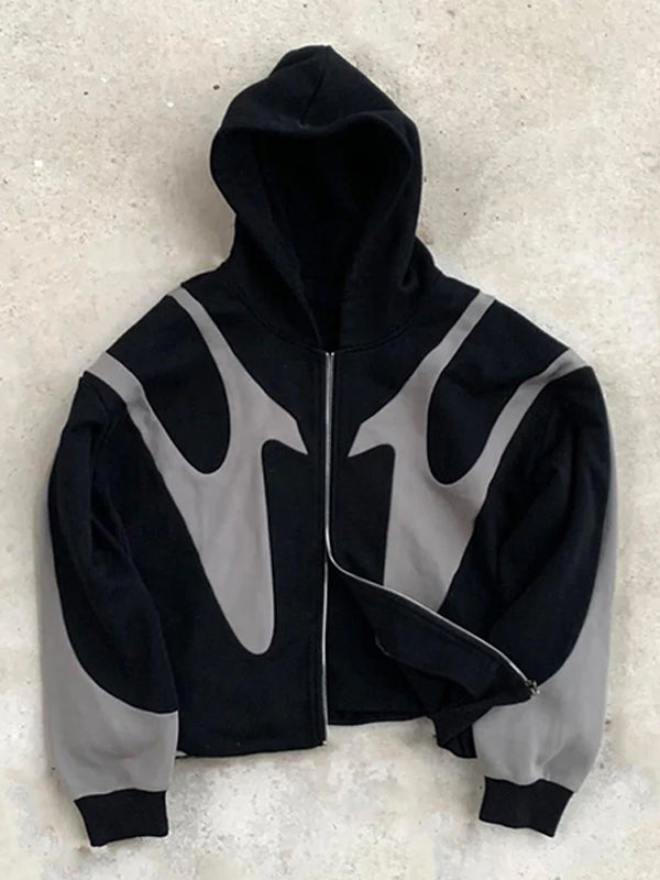 Zwarte Y2k contrasterende oversized hoodie met lange mouwen voor heren 1