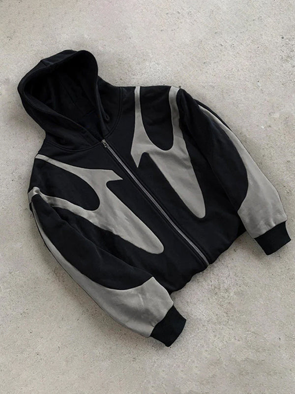 Zwarte Y2k contrasterende oversized hoodie met lange mouwen voor heren 2