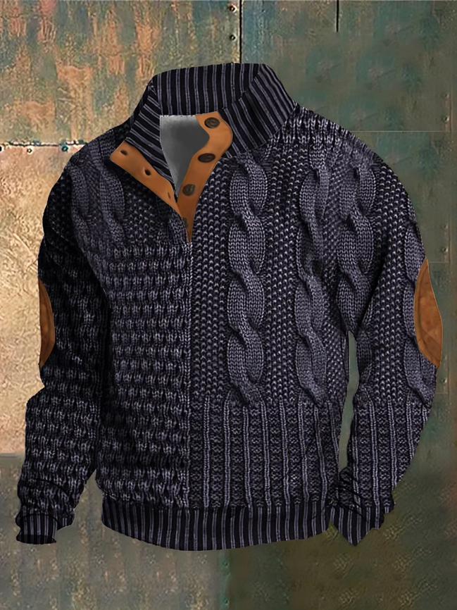 Sweatshirt Heren Patchwork Met Zachte Elleboogpatches