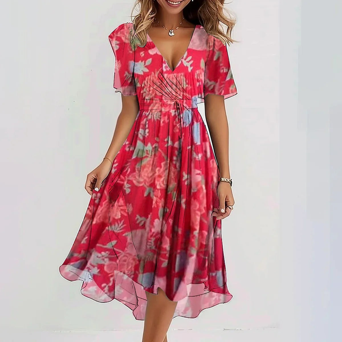 Lichte Zomerjurk met Bloemenpatroon | Luchtige Chiffon | Perfect voor Zomerdagen