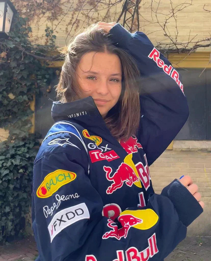 Uniseks RedBull Vintage F1 Racerjack Oversized Sportmode Jas met Streetwear Stijl voor Formule 1 Fans