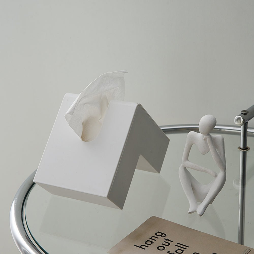 Moderne Abstracte Tissuebox van Kunststof met Grote Uitgiftegleuf – L-vormig Ontwerp voor Thuis en Kantoor