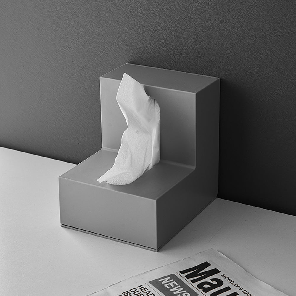 Moderne Abstracte Tissuebox van Kunststof met Grote Uitgiftegleuf – L-vormig Ontwerp voor Thuis en Kantoor