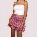 Dames Mini Rok - Gelaagde Volants - Elastische Taille - Boho Print - Comfort Fit