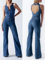 Amalia Denim Jumpsuit Met Open Rug Voor Vrouwen Met Elegante Zomerstijl En Flatterende Pasvorm