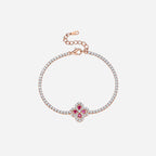 Elegante bloemenvormige armband met lab-gegroeide robijn en sterling zilver