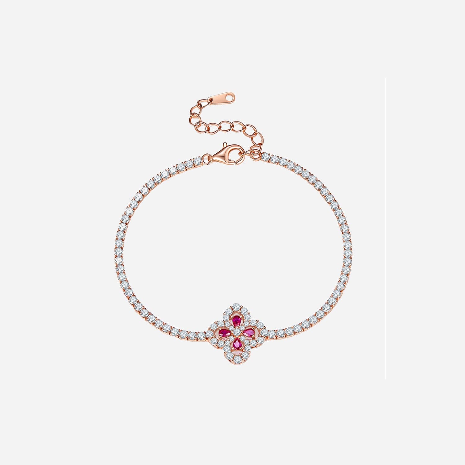 Elegante bloemenvormige armband met lab-gegroeide robijn en sterling zilver