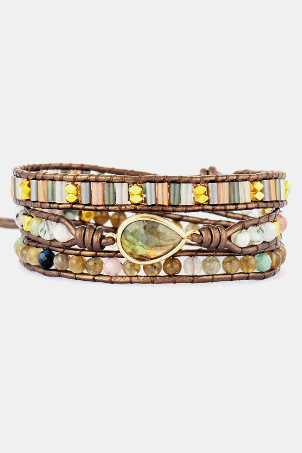Elegante gelaagde armband met kralen en natuurlijke stenen