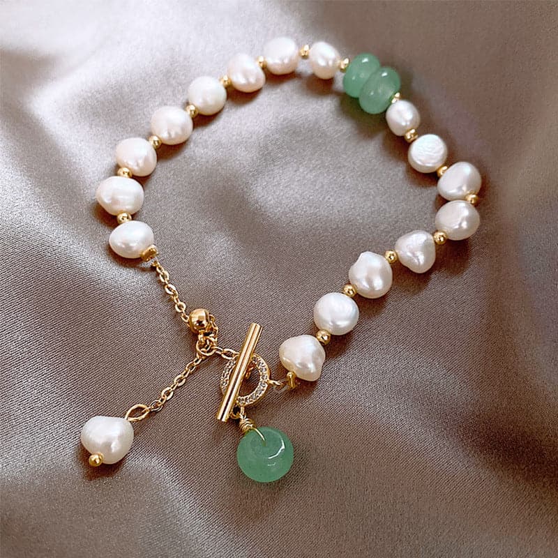 Elegante parel groene stenen charm armband