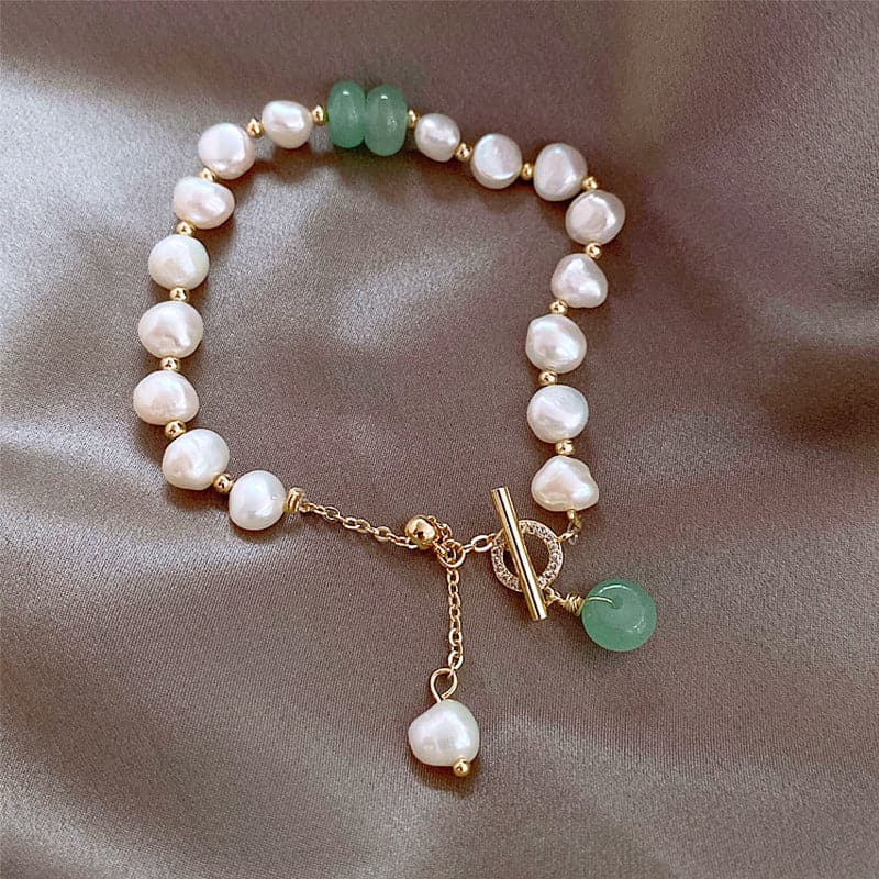 Elegante parel groene stenen charm armband
