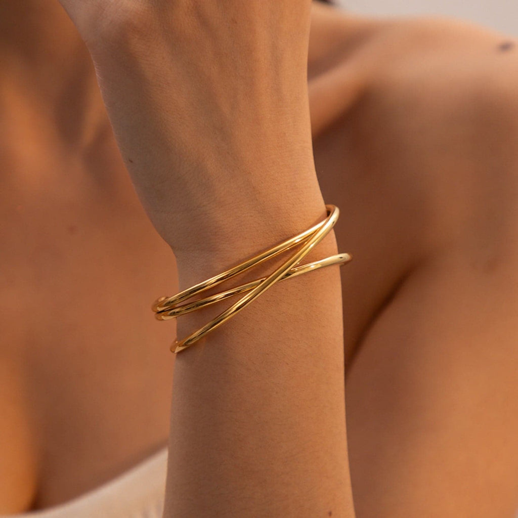 Slanke armband van roestvrij staal met 18K gouden accenten