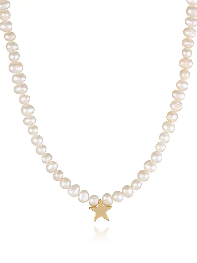 Stellar Luminary Oversized Pearl Star Necklace